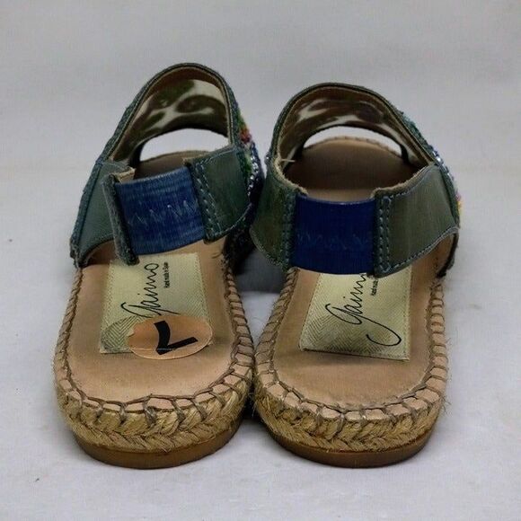 Gaimo Size 7 Open Toe Espadrilles-Embroidered Floral Vamp-Leather Sole & Strap - Picture 4 of 9